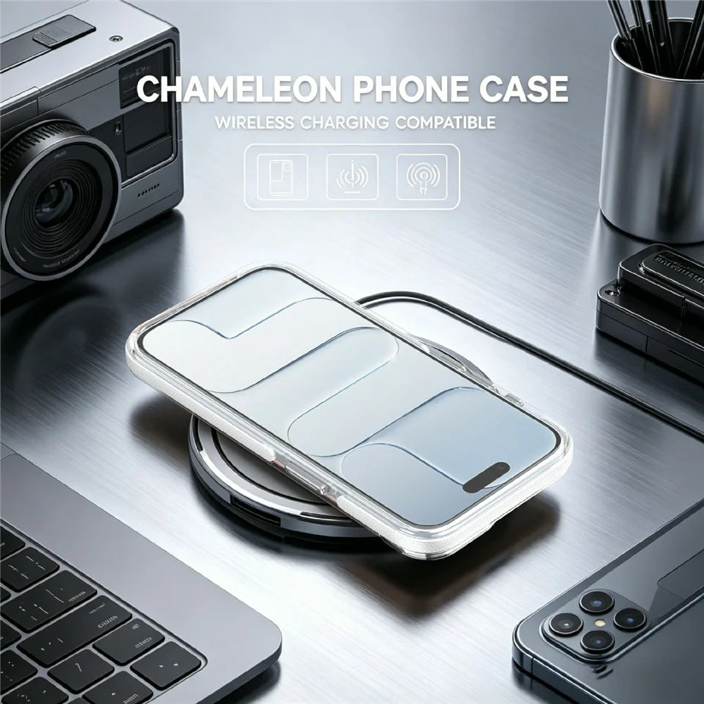 Magnetic Case For iPhone 16e  /  17e Fluorescent Design TPU Acrylic Phone Back Cover with 360° Rotating Kickstand - White - 4