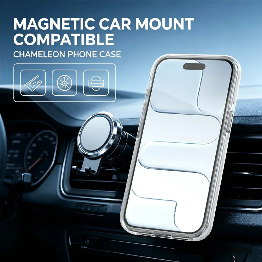 Magnetic Case For iPhone 16e  /  17e Fluorescent Design TPU Acrylic Phone Back Cover with 360° Rotating Kickstand - White - 6