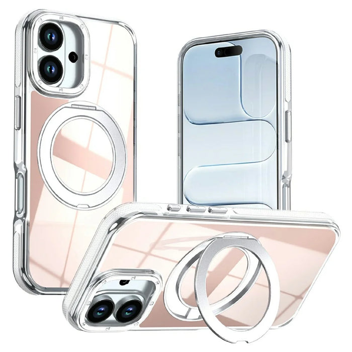 For iPhone 17 Magnetic Case Fluorescent Design TPU Acrylic Phone Back Cover with 360° Rotating Kickstand - White - 1