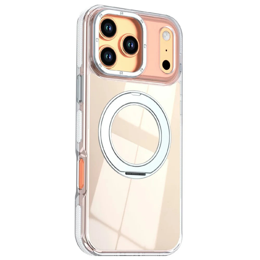 For iPhone 17 Pro Magnetic Case Fluorescent Design TPU Acrylic Phone Back Cover with 360° Rotating Kickstand - White - 2