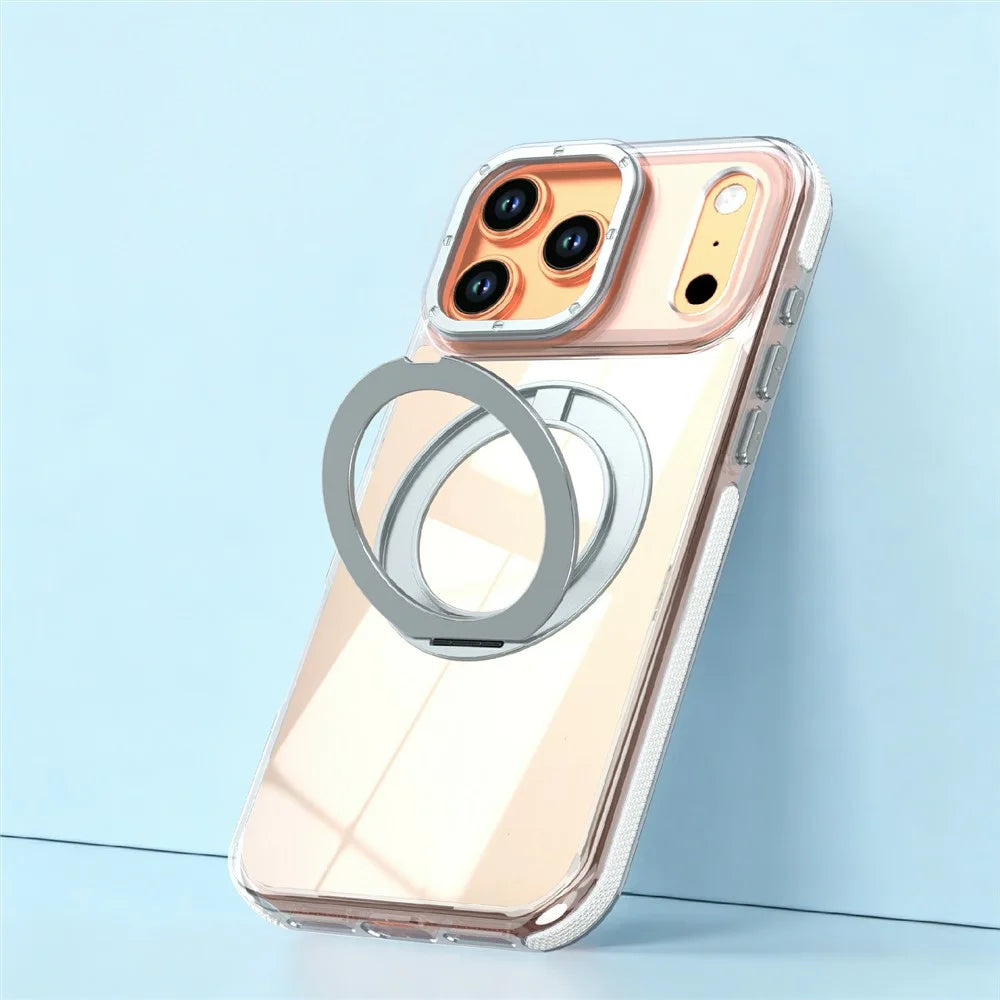For iPhone 17 Pro Max Magnetic Case Fluorescent Design TPU Acrylic Phone Back Cover with 360° Rotating Kickstand - White - 4