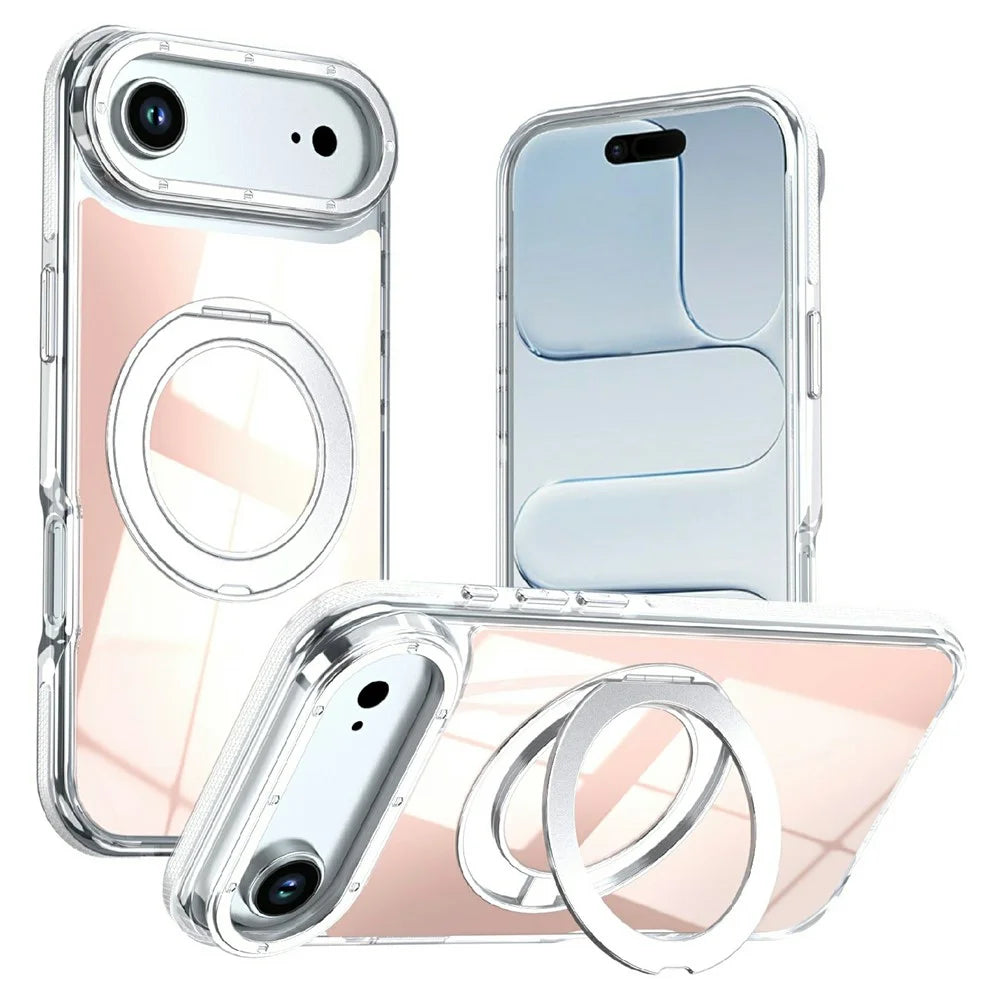 For iPhone Air Magnetic Case Fluorescent Design TPU Acrylic Phone Back Cover with 360° Rotating Kickstand - White - 1
