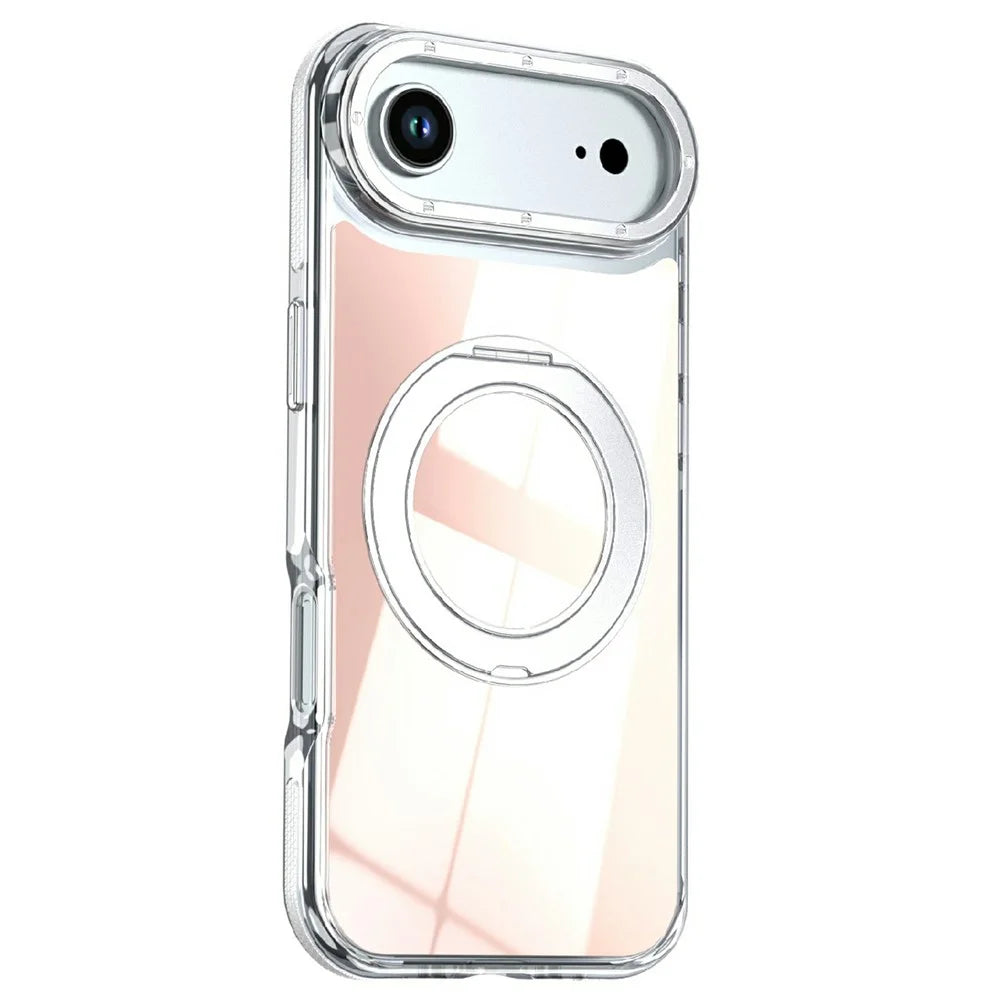 For iPhone Air Magnetic Case Fluorescent Design TPU Acrylic Phone Back Cover with 360° Rotating Kickstand - White - 2