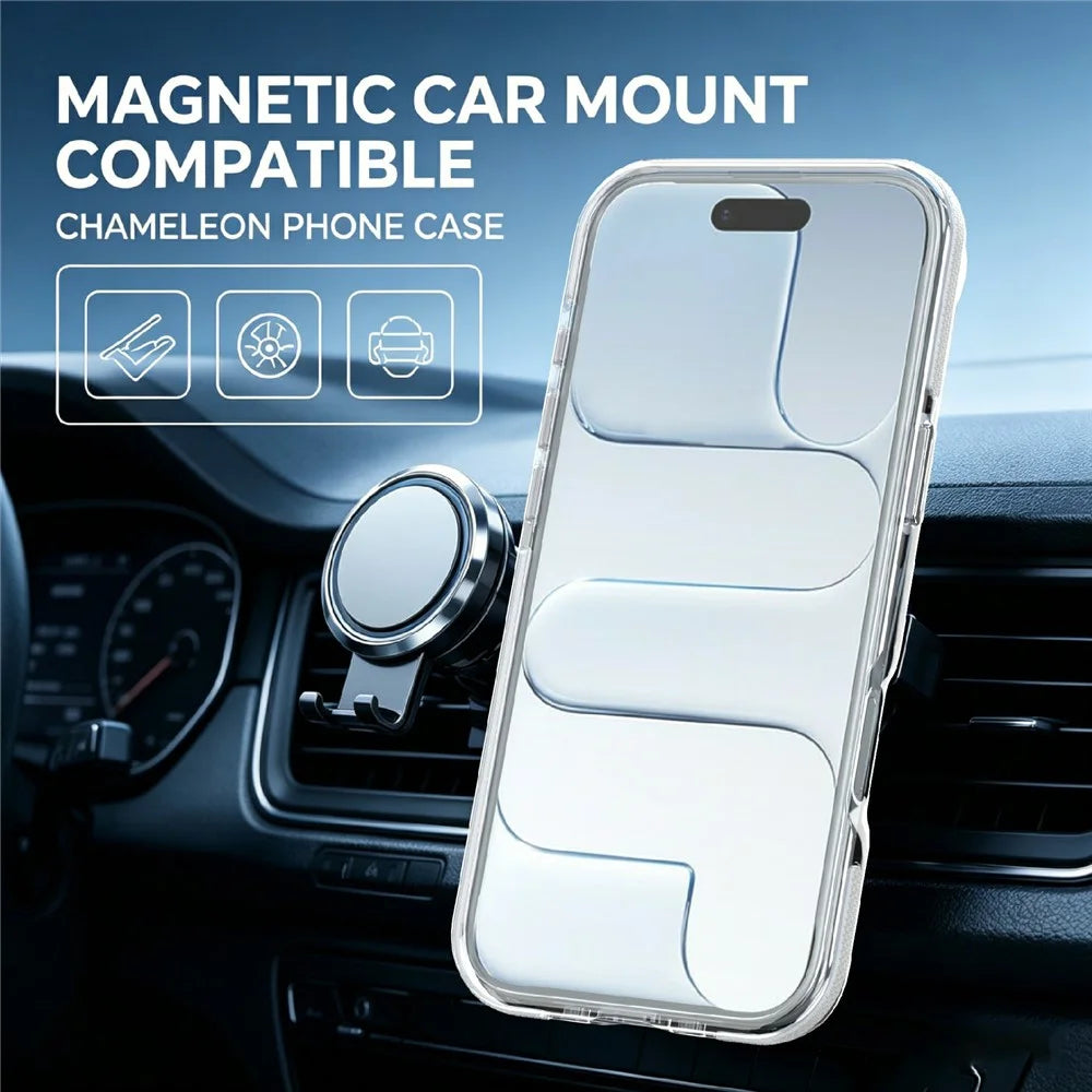 For iPhone Air Magnetic Case Fluorescent Design TPU Acrylic Phone Back Cover with 360° Rotating Kickstand - White - 6