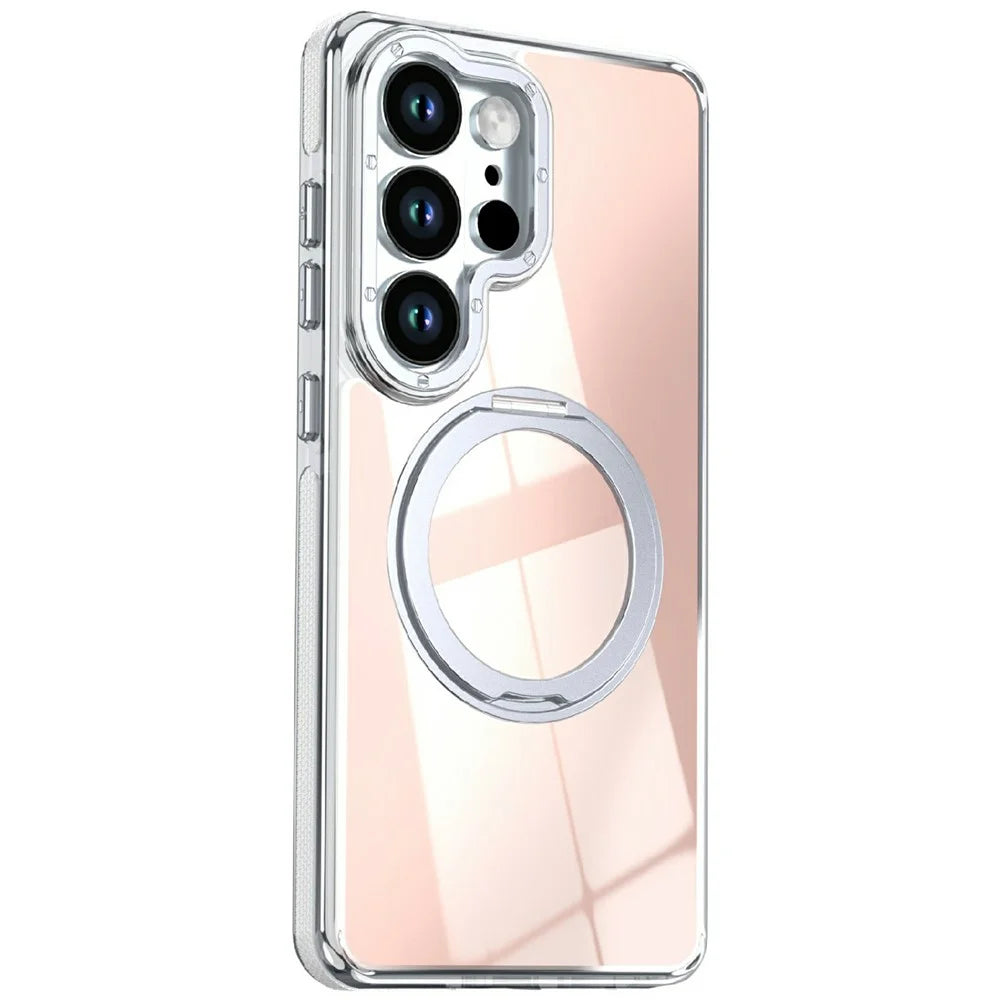 For Samsung Galaxy S23 Ultra Magnetic Case Fluorescent Design TPU Acrylic Phone Back Cover with 360° Rotating Kickstand - White - 2