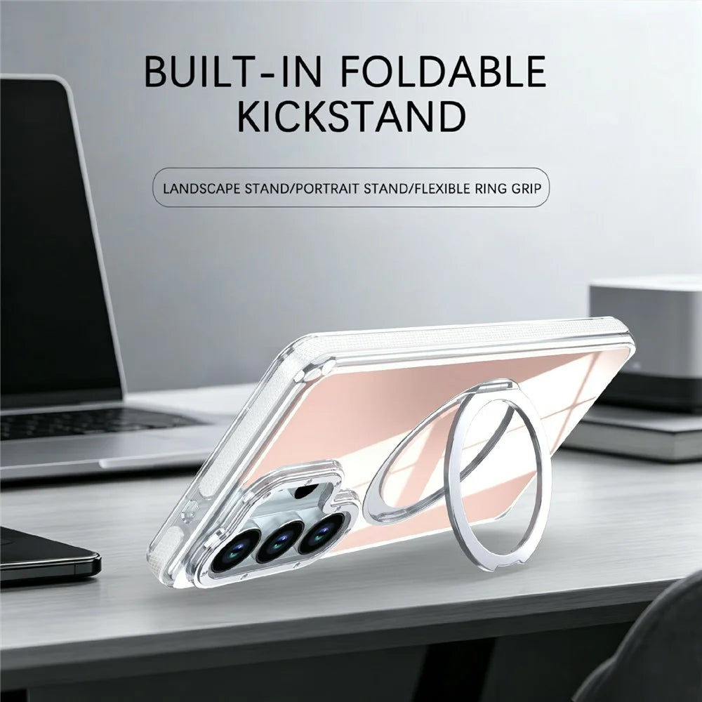 For Samsung Galaxy S23 Ultra Magnetic Case Fluorescent Design TPU Acrylic Phone Back Cover with 360° Rotating Kickstand - White - 3