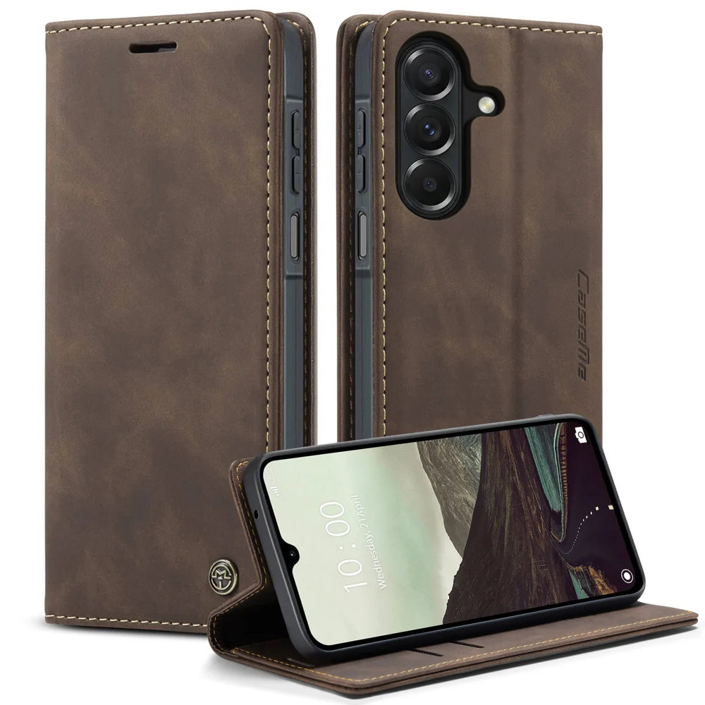 CASEME for Samsung Galaxy A27 5G Wallet Case  013 Series PU Leather Phone Cover Stand - Coffee - 1