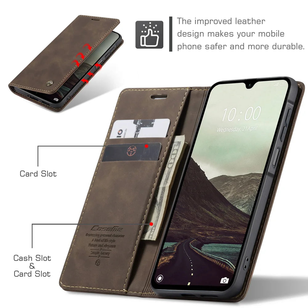 CASEME for Samsung Galaxy A27 5G Wallet Case  013 Series PU Leather Phone Cover Stand - Coffee - 3
