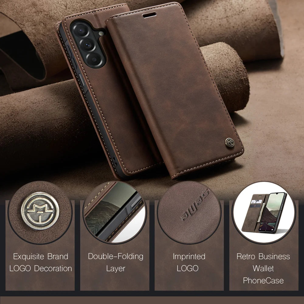 CASEME for Samsung Galaxy A27 5G Wallet Case  013 Series PU Leather Phone Cover Stand - Coffee - 4