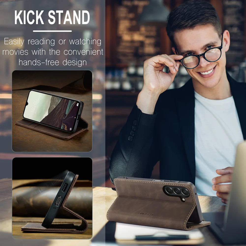CASEME for Samsung Galaxy A27 5G Wallet Case  013 Series PU Leather Phone Cover Stand - Coffee - 5
