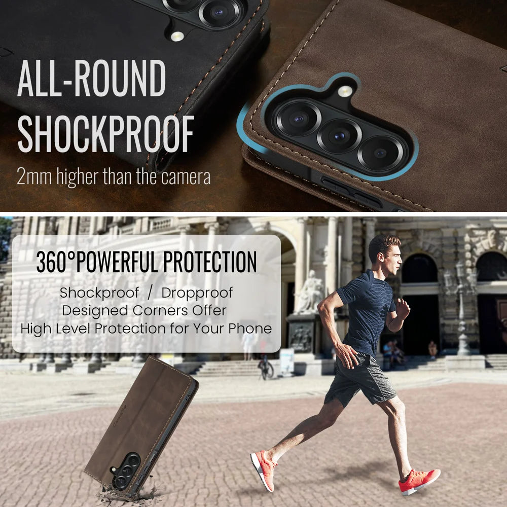 CASEME for Samsung Galaxy A27 5G Wallet Case  013 Series PU Leather Phone Cover Stand - Coffee - 6