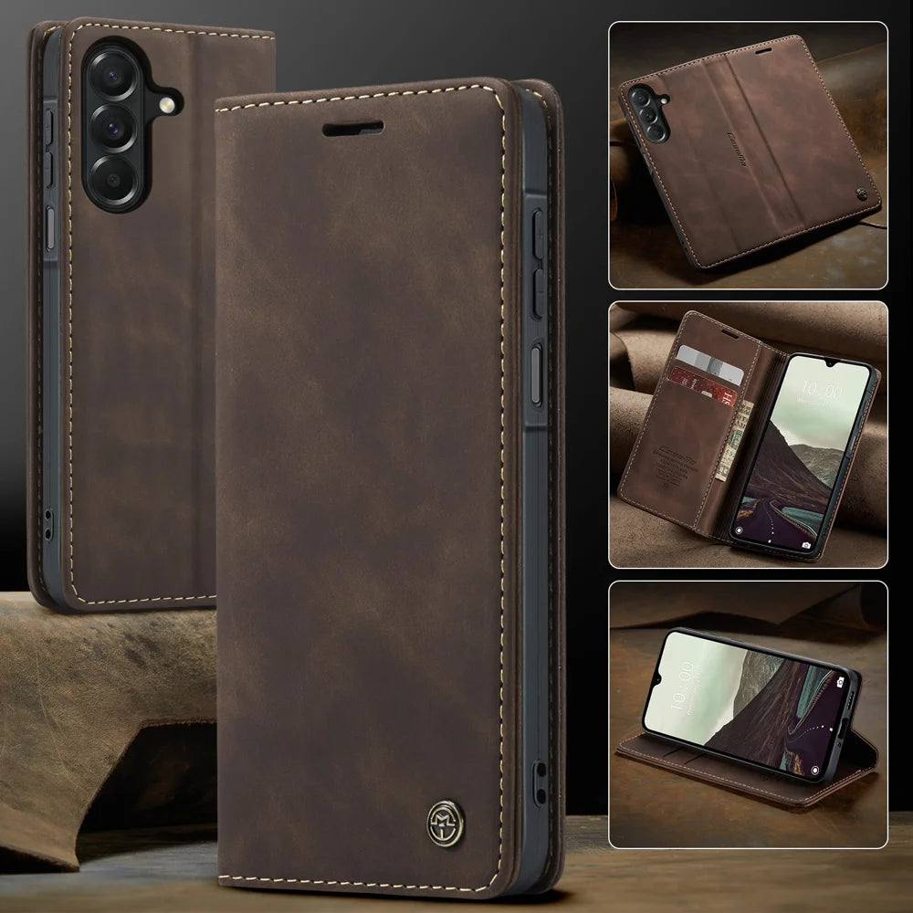 CASEME for Samsung Galaxy A27 5G Wallet Case  013 Series PU Leather Phone Cover Stand - Coffee - 7