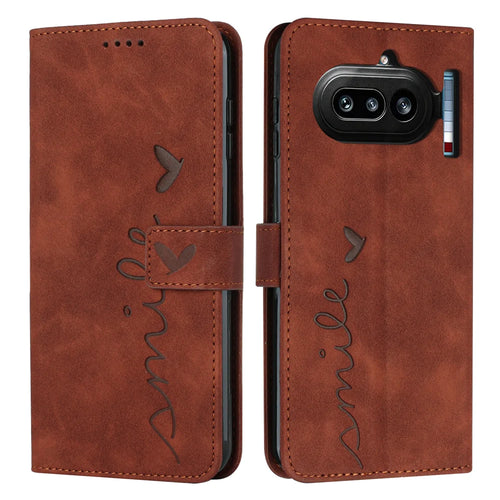 For Nothing Phone (4a) Stand Case PU Leather Phone Cover Imprinted Heart Pattern - Brown - 1