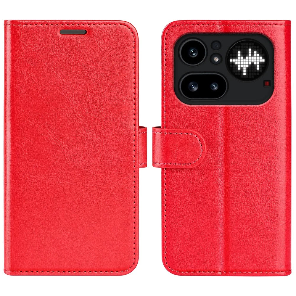 For Nothing Phone (4a) Pro Case Crazy Horse Texture Stand Leather Phone Cover - Red - 1