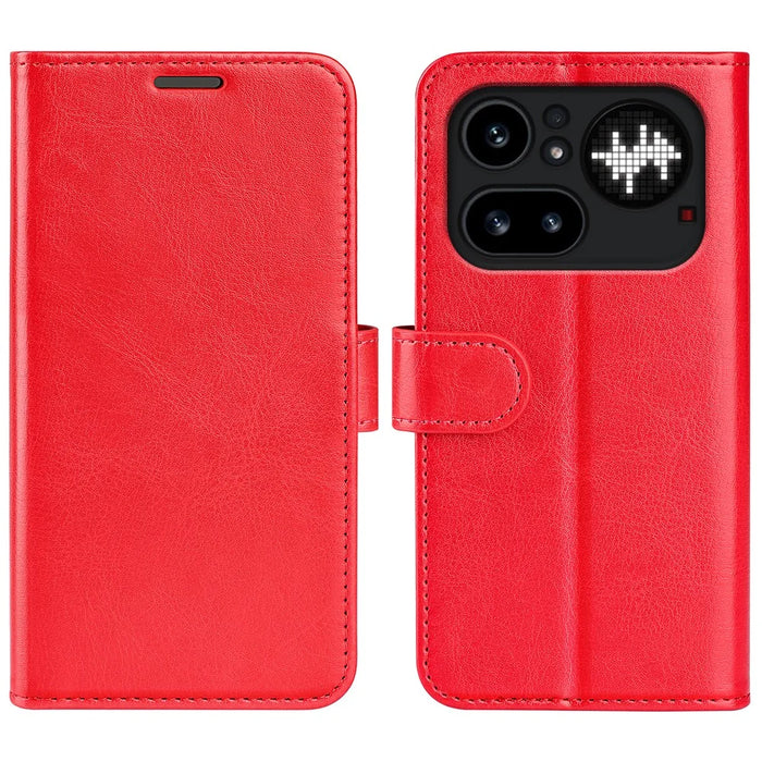 For Nothing Phone (4a) Pro Case Crazy Horse Texture Stand Leather Phone Cover - Red - 1