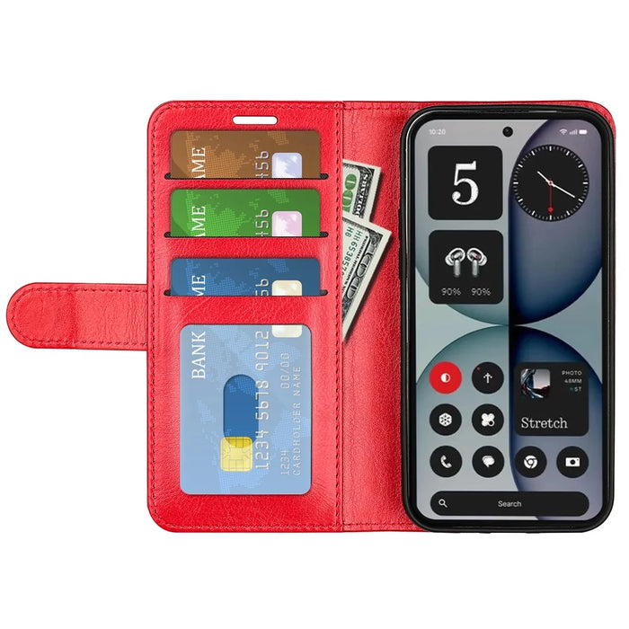 For Nothing Phone (4a) Pro Case Crazy Horse Texture Stand Leather Phone Cover - Red - 2