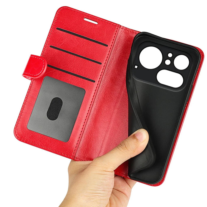 For Nothing Phone (4a) Pro Case Crazy Horse Texture Stand Leather Phone Cover - Red - 7