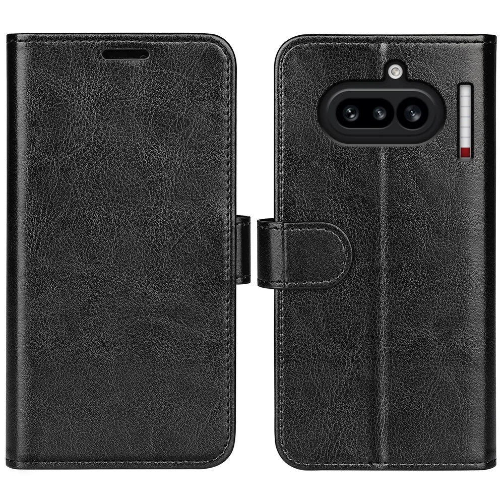 For Nothing Phone (4a) Case Crazy Horse Texture Stand Leather Phone Cover - Black - 1