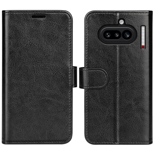 For Nothing Phone (4a) Case Crazy Horse Texture Stand Leather Phone Cover - Black - 1