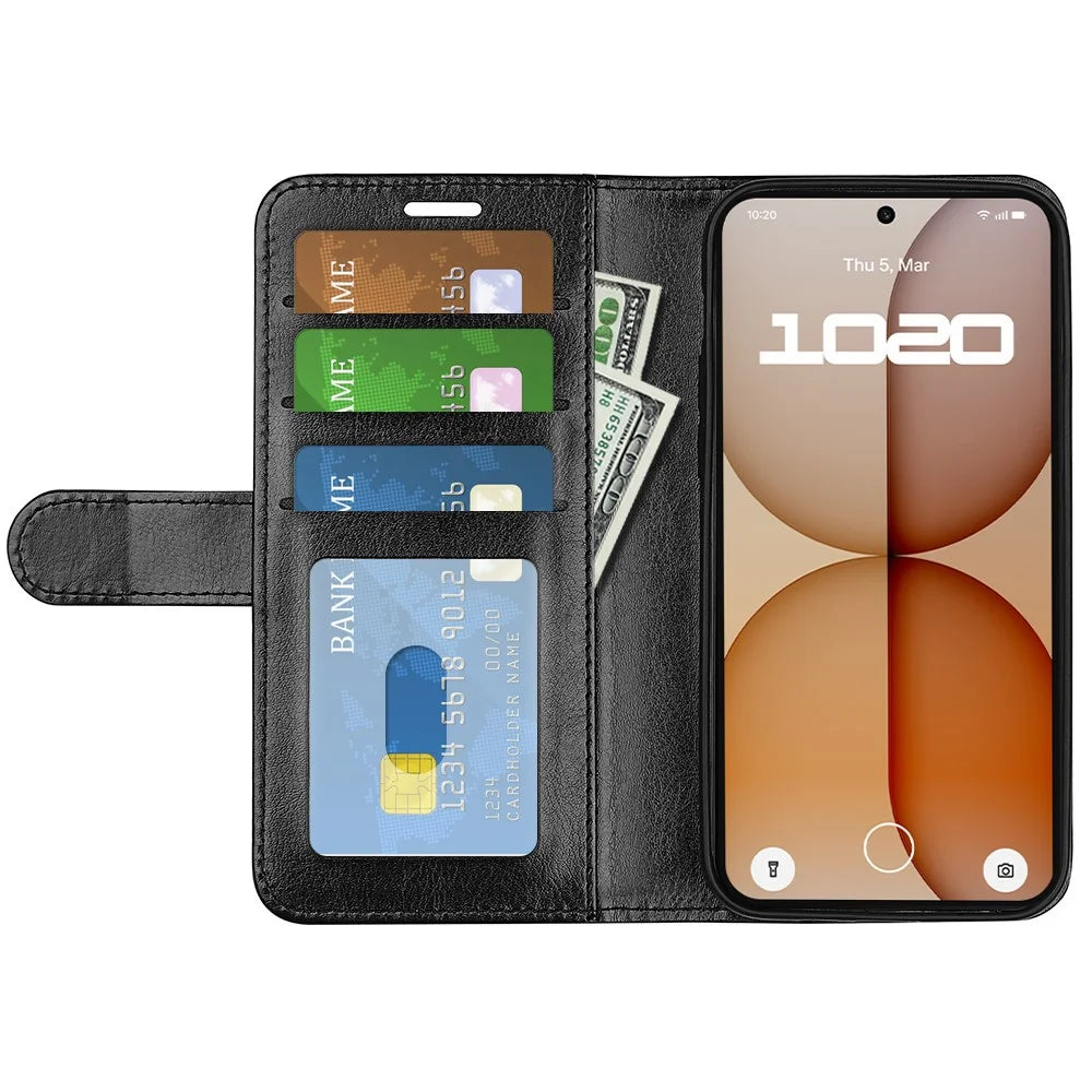 For Nothing Phone (4a) Case Crazy Horse Texture Stand Leather Phone Cover - Black - 2