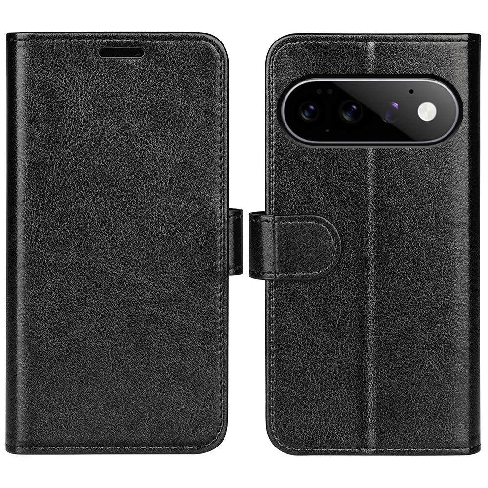 For Google Pixel 11 Case Crazy Horse Texture Stand Leather Phone Cover - Black - 1