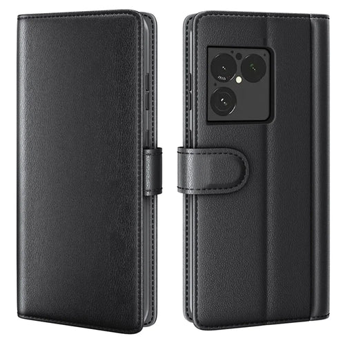 For Sony Xperia 1 VIII Case Genuine Split Leather Phone Cover with Wallet Stand - Black - 1