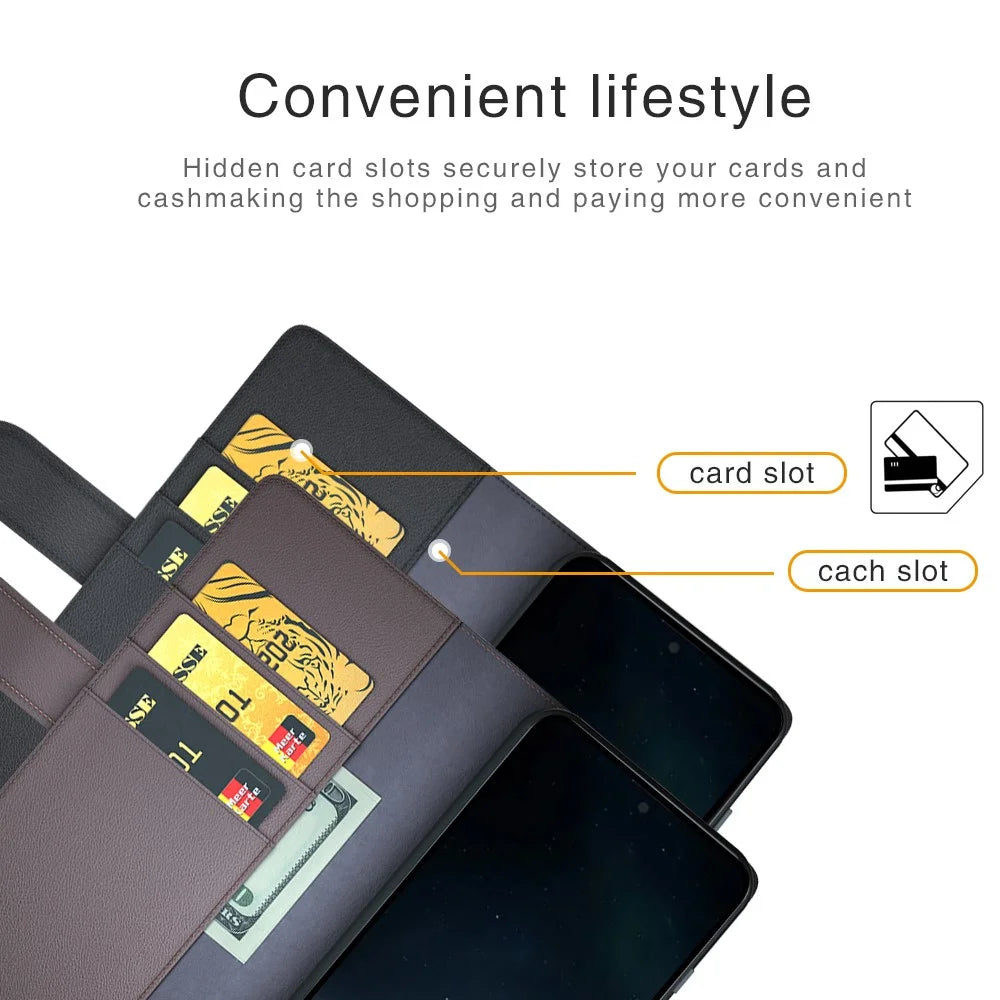 For Sony Xperia 1 VIII Case Genuine Split Leather Phone Cover with Wallet Stand - Black - 6