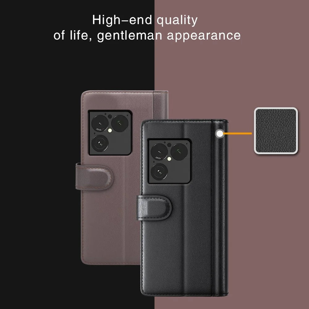 For Sony Xperia 1 VIII Case Genuine Split Leather Phone Cover with Wallet Stand - Black - 7