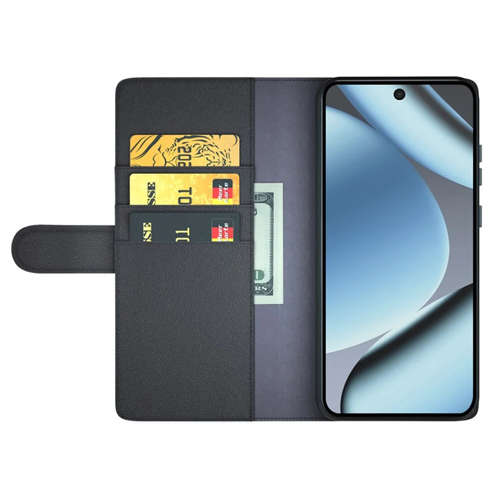 For Google Pixel 11 Case Genuine Split Leather Phone Cover with Wallet Stand - Black - 2