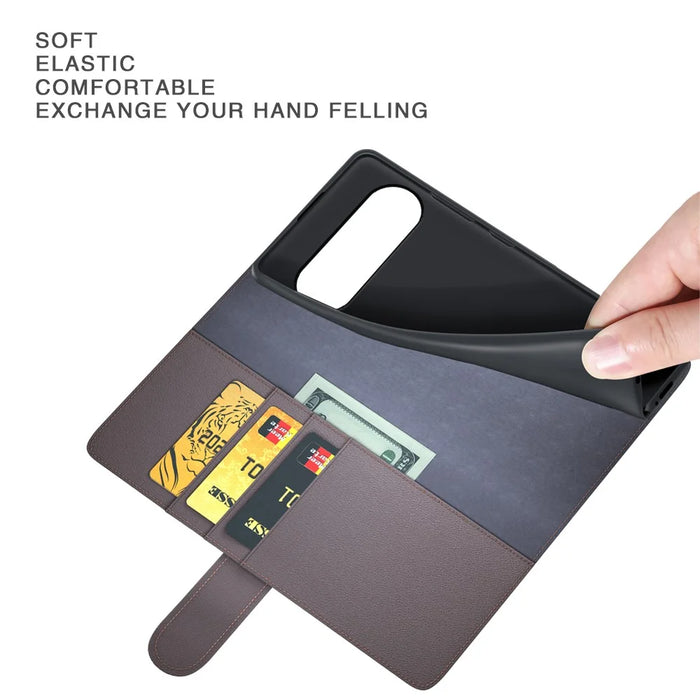 For Google Pixel 11 Pro XL Case Genuine Split Leather Phone Cover with Wallet Stand - Black - 4