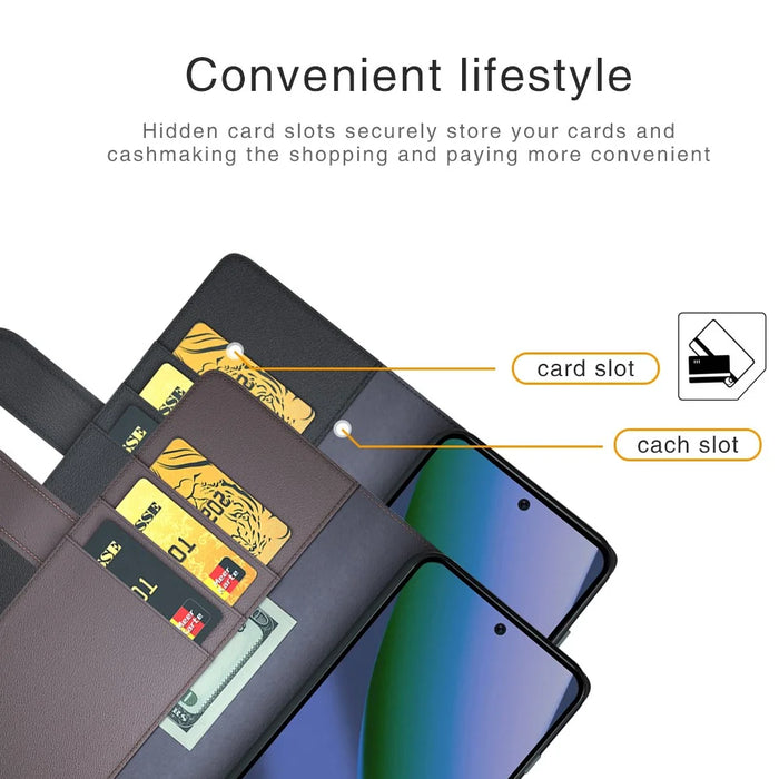 For Google Pixel 11 Pro XL Case Genuine Split Leather Phone Cover with Wallet Stand - Black - 6