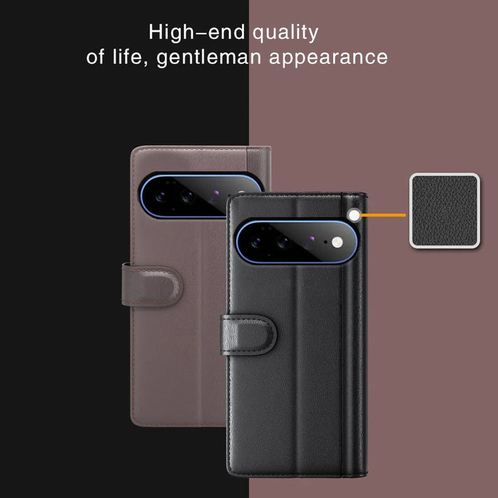For Google Pixel 11 Pro XL Case Genuine Split Leather Phone Cover with Wallet Stand - Black - 7
