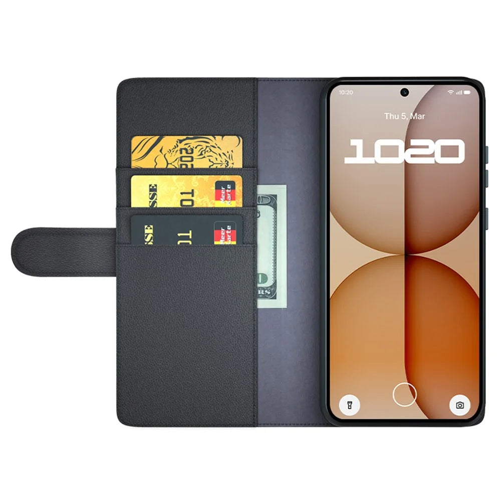 For Nothing Phone (4a) Case Genuine Split Leather Phone Cover with Wallet Stand - Black - 2