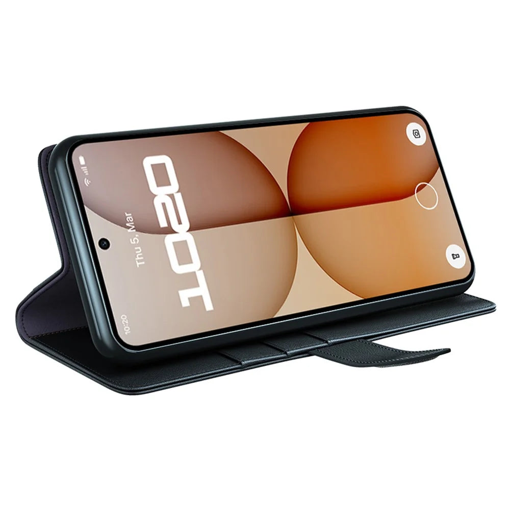 For Nothing Phone (4a) Case Genuine Split Leather Phone Cover with Wallet Stand - Black - 3