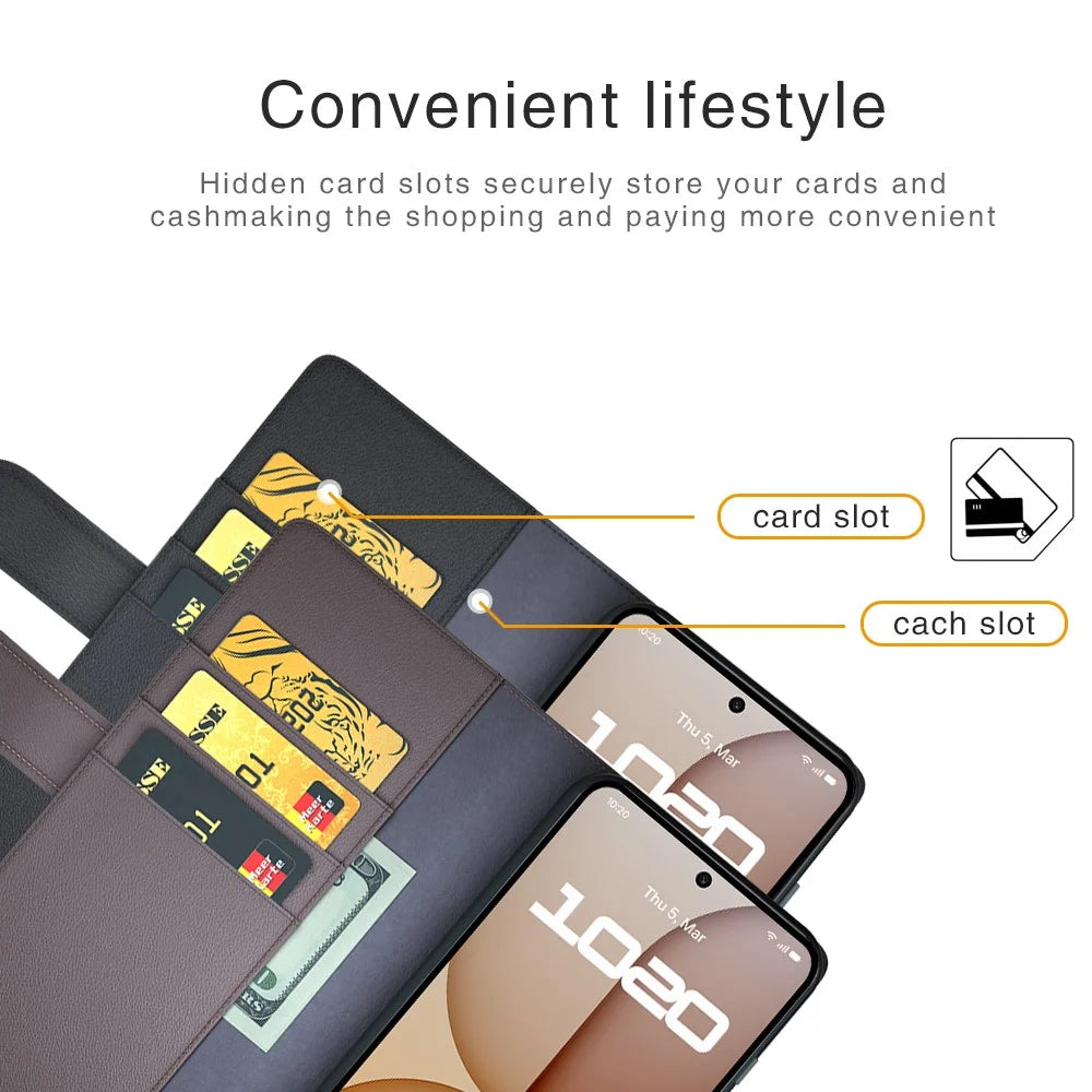 For Nothing Phone (4a) Case Genuine Split Leather Phone Cover with Wallet Stand - Black - 6