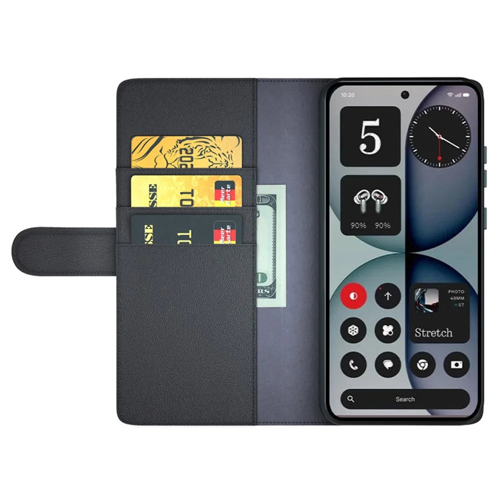 For Nothing Phone (4a) Pro Case Genuine Split Leather Phone Cover with Wallet Stand - Black - 2
