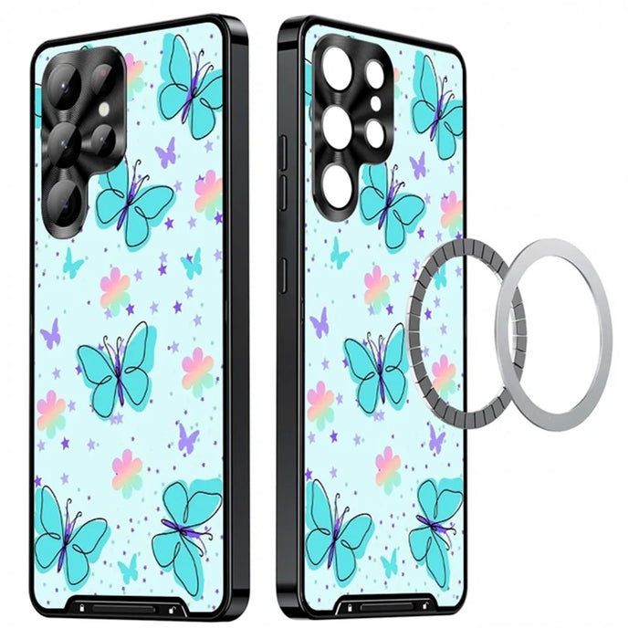 For Samsung Galaxy S25 Ultra Magnetic Case Butterfly Pattern PC+TPU Protective Phone Cover with Lens Film - LK00255-01 - 1