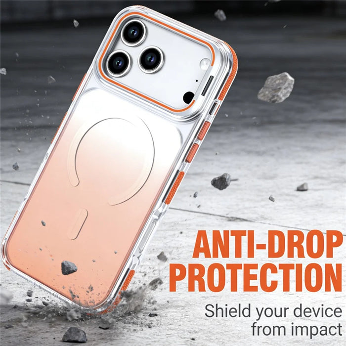 For iPhone 17 Pro Max Magnetic Case Gradient TPU PC Phone Back Cover with Lens Kickstand - Orange Gradient - 5