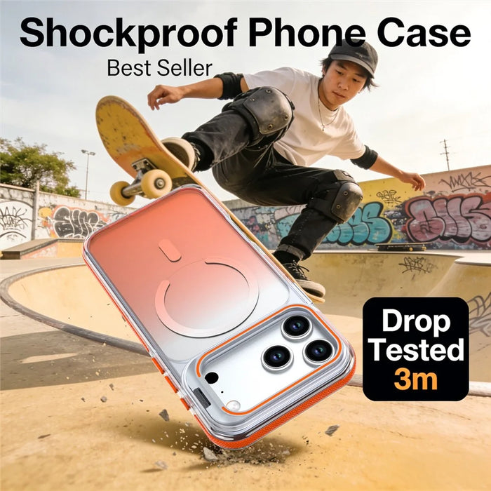 For iPhone 17 Pro Magnetic Case Gradient TPU PC Phone Back Cover with Lens Kickstand - Orange Gradient - 2