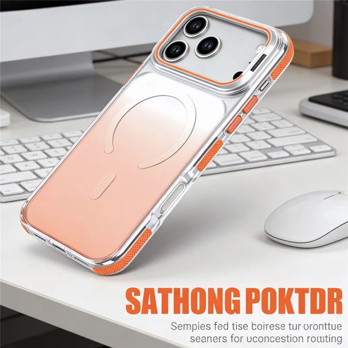 For iPhone 17 Pro Magnetic Case Gradient TPU PC Phone Back Cover with Lens Kickstand - Orange Gradient - 7
