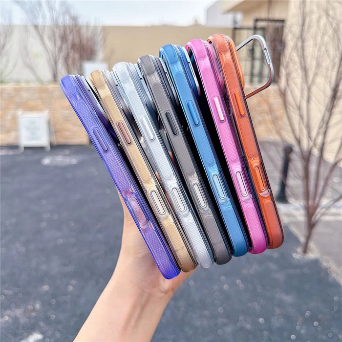 For iPhone 17 Pro Max Magnetic Case Kickstand PC+TPU Brushed Phone Cover with Lens Film - Pink - 6