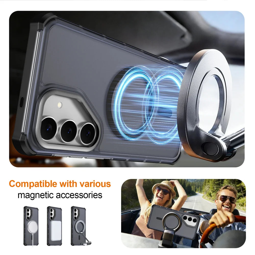 For Samsung Galaxy S25 FE Magnetic Case Electroplated Frame Skin-touch TPU+PC Phone Cover - Black - 4