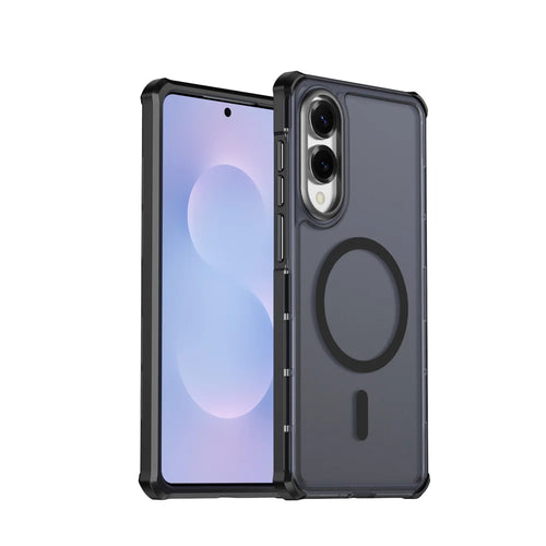 For Samsung Galaxy S25 Edge Magnetic Case Electroplated Frame Skin-touch TPU+PC Phone Cover - Black - 1