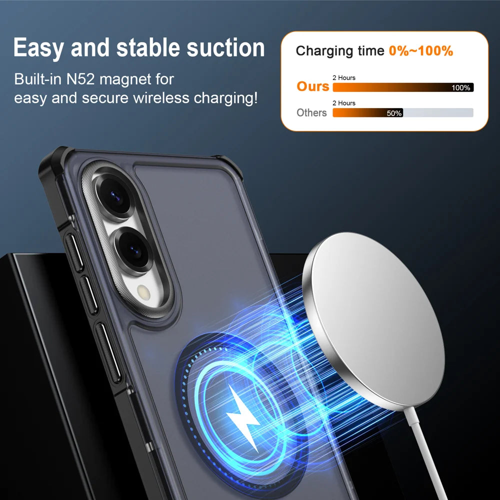For Samsung Galaxy S25 Edge Magnetic Case Electroplated Frame Skin-touch TPU+PC Phone Cover - Black - 3