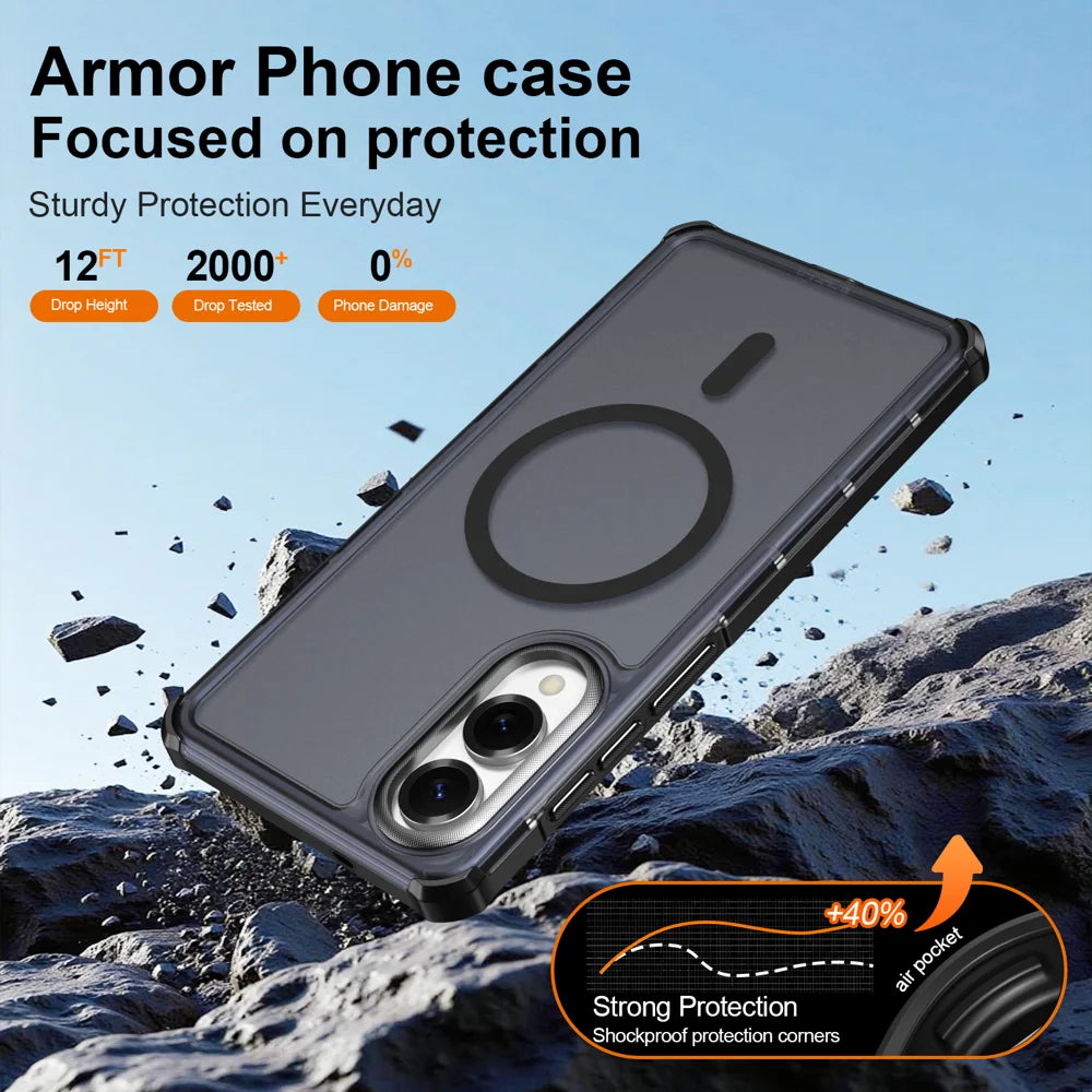 For Samsung Galaxy S25 Edge Magnetic Case Electroplated Frame Skin-touch TPU+PC Phone Cover - Black - 5