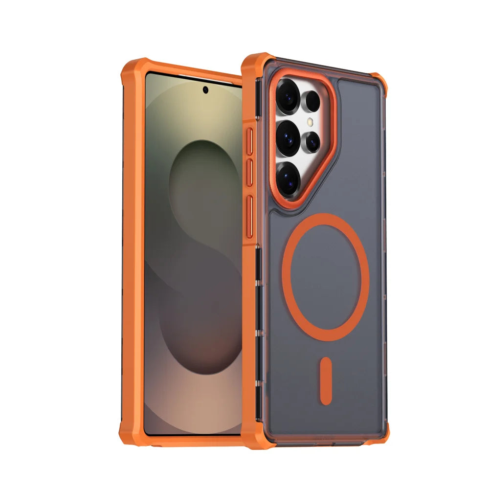 For Samsung Galaxy S25 Ultra Magnetic Case Electroplated Frame Skin-touch TPU+PC Phone Cover - Orange - 1