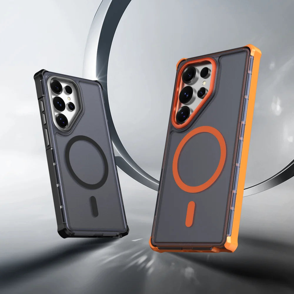 For Samsung Galaxy S25 Ultra Magnetic Case Electroplated Frame Skin-touch TPU+PC Phone Cover - Orange - 2