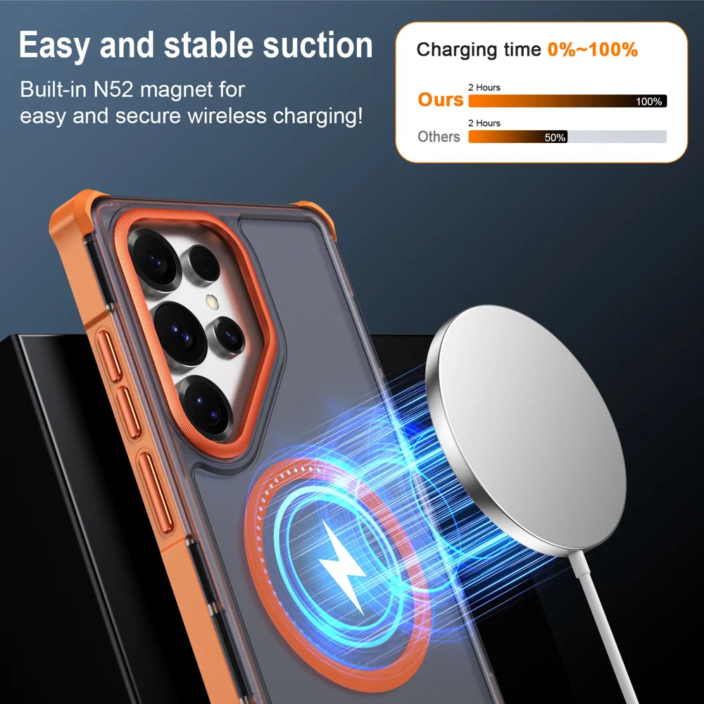 For Samsung Galaxy S25 Ultra Magnetic Case Electroplated Frame Skin-touch TPU+PC Phone Cover - Orange - 3