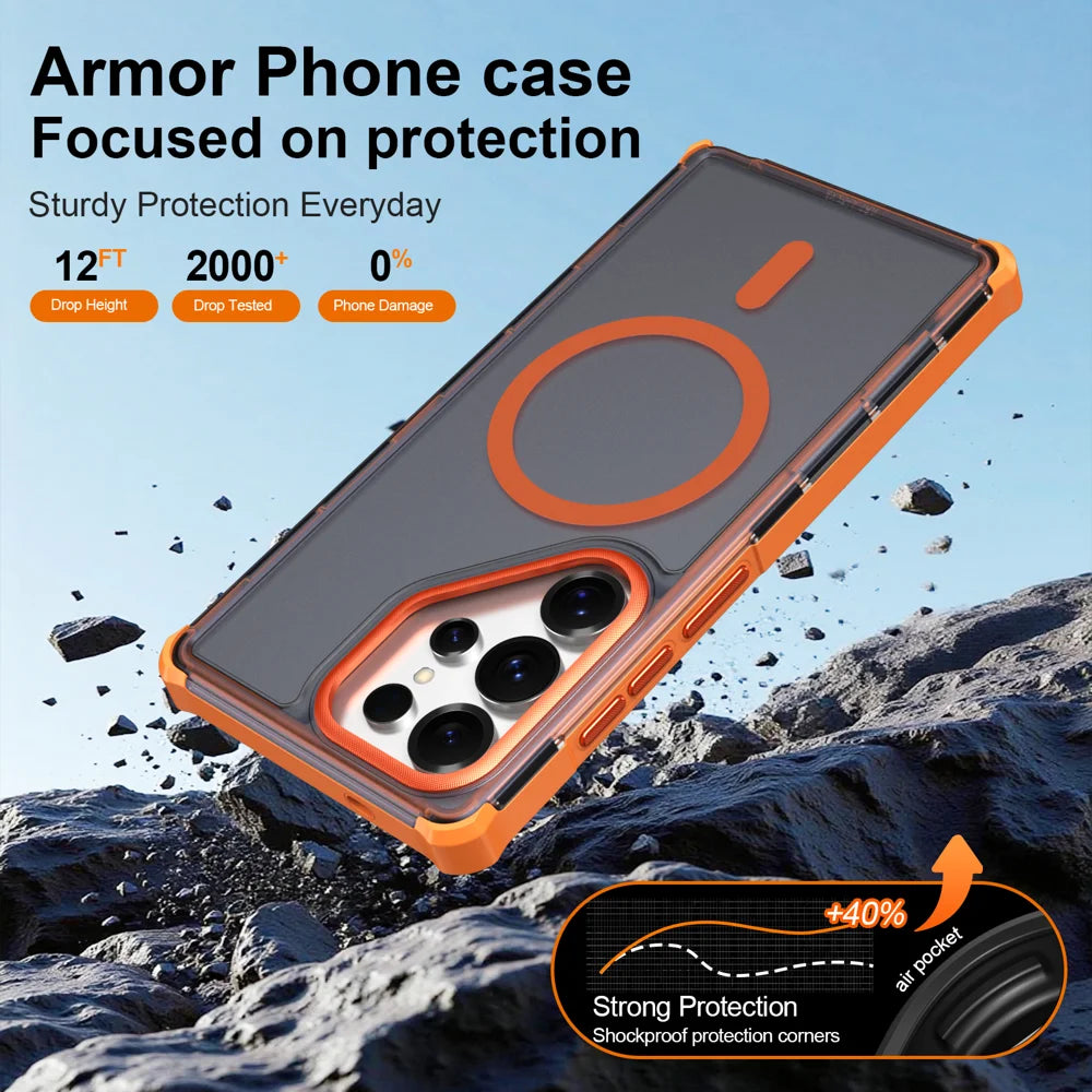 For Samsung Galaxy S25 Ultra Magnetic Case Electroplated Frame Skin-touch TPU+PC Phone Cover - Orange - 5