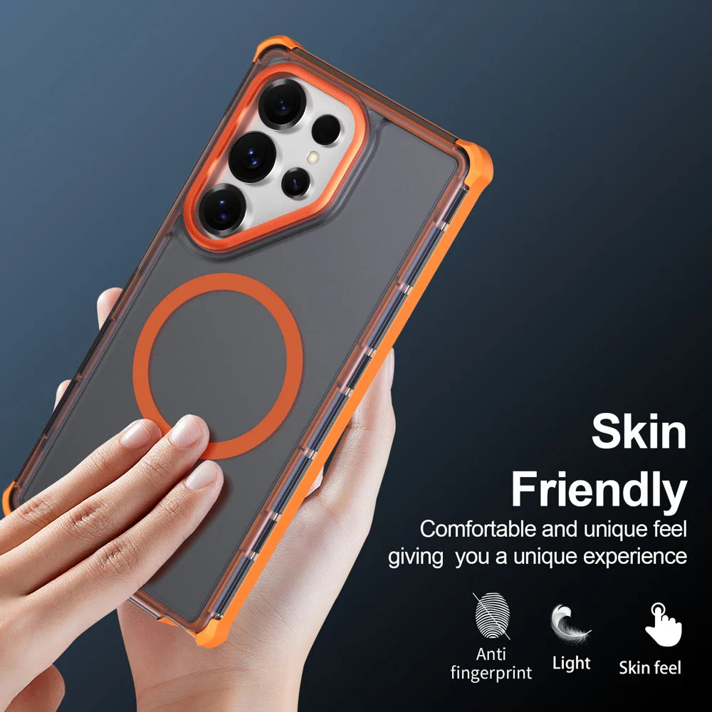 For Samsung Galaxy S25 Ultra Magnetic Case Electroplated Frame Skin-touch TPU+PC Phone Cover - Orange - 6